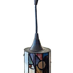 Mid 20th Century Leaded Red, Amber, & Slag‎ Glass Hanging Pendant Lamp